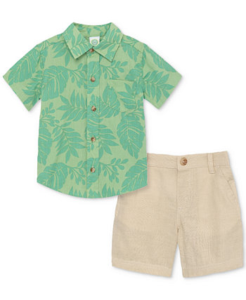 Рубашка с принтом «Листва» и тканые шорты для мальчика, комплект из 2 предметов Little Me