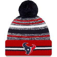 Мужская вязаная шапка New Era темно-синяя/красная Houston Texans 2021 NFL Sideline Sport с манжетами и помпонами New Era