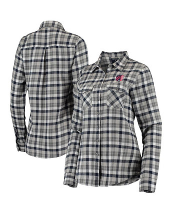 Women's Navy, Gray St. Louis City SC Ease Flannel Long Sleeve Button-Up Shirt Antigua
