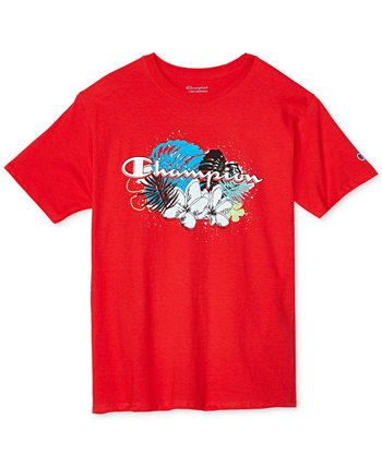 Мужская футболка с цветочным принтом и логотипом стандартной посадки с графическим принтом Champion