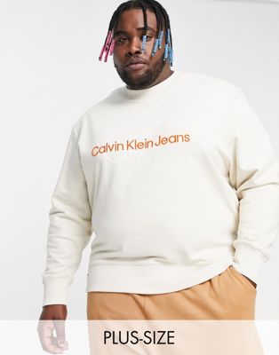 Двухцветная свободная толстовка с монограммой Calvin Klein Jeans Big & Tall из камня Calvin Klein