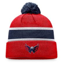 Мужская вязаная шапка Fanatics красного/темно-синего цвета с манжетами и помпоном Washington Capitals Fanatics