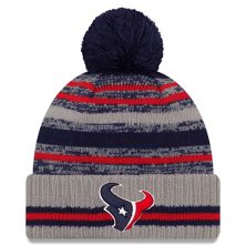 Мужская вязаная шапка New Era Grey Houston Texans 2021 NFL Sideline Sport Pom с манжетами New Era