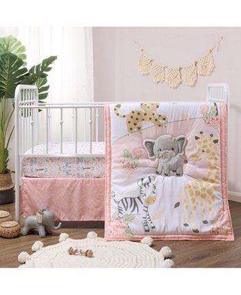 Розовый и серый комплект постельного белья для кроватки Wildest Dreams для новорожденных девочек, комплект для детской комнаты из 3 предметов The Peanutshell