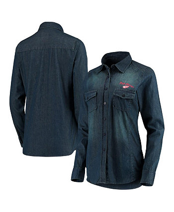 Женская джинсовая рубашка Detroit Red Wings Outlook с длинным рукавом на пуговицах Antigua