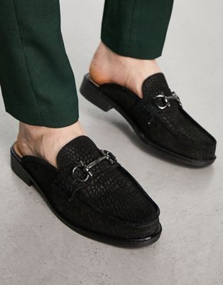 H by Hudson Exclusive Bevan backless loafers in black croc suede H by Hudson