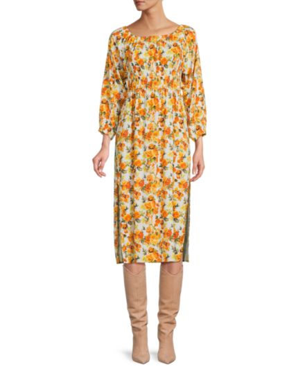 Платье миди из смесовой льняной ткани с цветочным принтом Onia