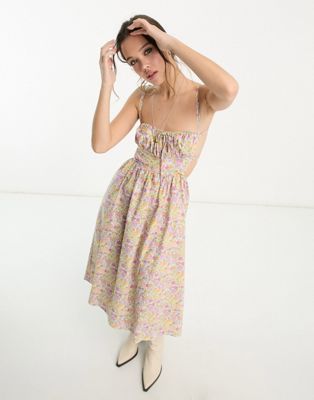 Emory Park chintzy floral back detail cotton midaxi dress in multi EMORY PARK