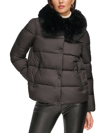 Женское пуховое пальто с воротником из искусственного меха DKNY