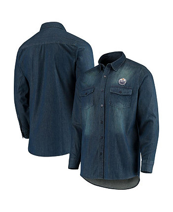 Мужская джинсовая рубашка Edmonton Oilers Outlook с длинным рукавом на пуговицах Antigua