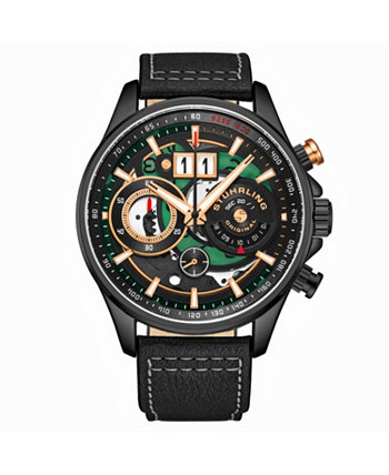 Мужские часы Aviator Black Leather, двухцветный циферблат, круглые часы 45 мм Stuhrling