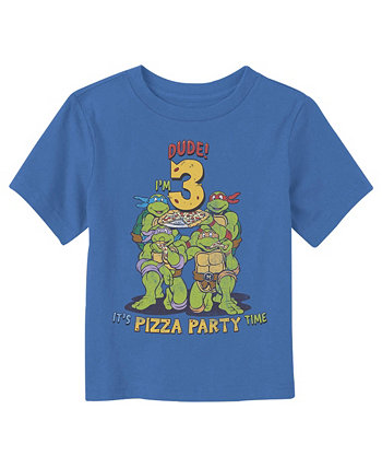 Toddler's Teenage Mutant Ninja Turtles Dude I'm 3 It's Pizza Party Time  Unisex T-Shirt Nickelodeon