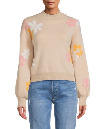 Floral Balloon Sleeve Crewneck Sweater FOR THE REPUBLIC