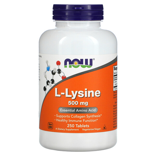 L-лизин, 500 мг, 250 таблеток NOW Foods