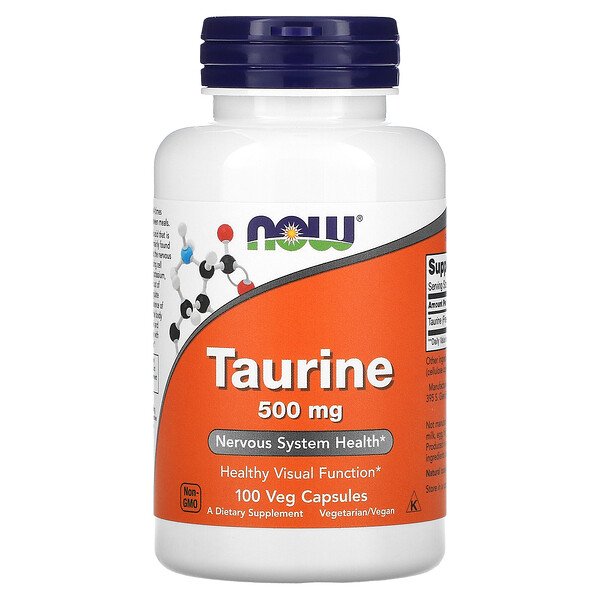 Таурин, 500 мг, 100 растительных капсул NOW Foods