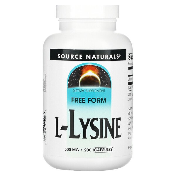 L-лизин, 500 мг, 200 капсул Source Naturals