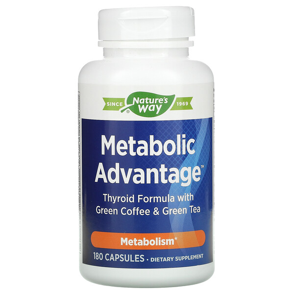 Metabolic Advantage, Формула для щитовидной железы с зеленым кофе и зеленым чаем, метаболизм, 180 капсул Nature's Way