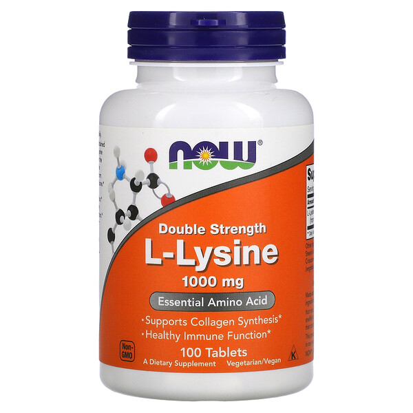 L-лизин двойной силы, 1000 мг, 100 таблеток NOW Foods