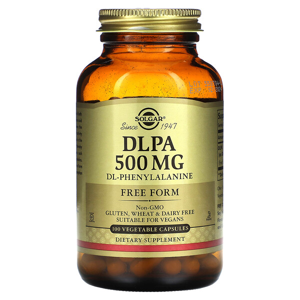 DLPA, в свободной форме, 500 мг, 100 растительных капсул Solgar