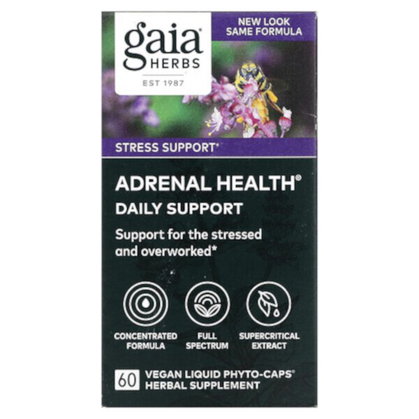 Adrenal Health, Daily Support, 60 веганских жидких фито-капсул Gaia Herbs