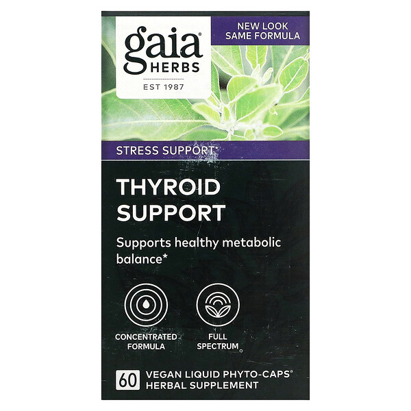 Поддержка щитовидной железы, 60 веганских жидких фито-капсул Gaia Herbs