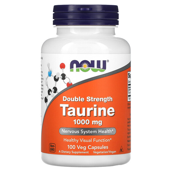 Таурин, двойная сила, 1000 мг, 100 растительных капсул NOW Foods