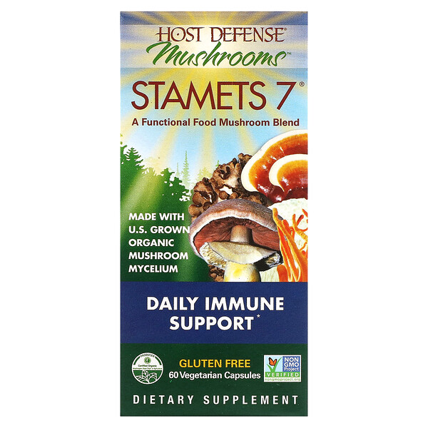 Stamets 7, Ежедневная поддержка иммунитета, 60 вегетарианских капсул Fungi Perfecti