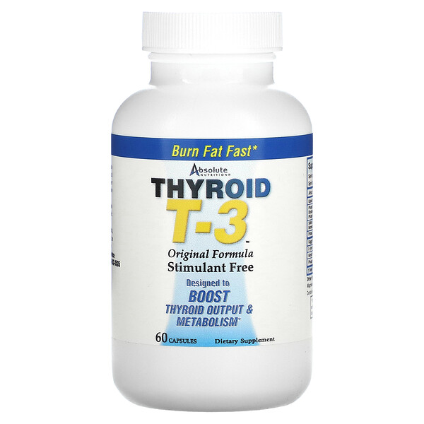 Thyroid T-3, Оригинальная формула, 2 флакона по 60 капсул в каждом Absolute Nutrition