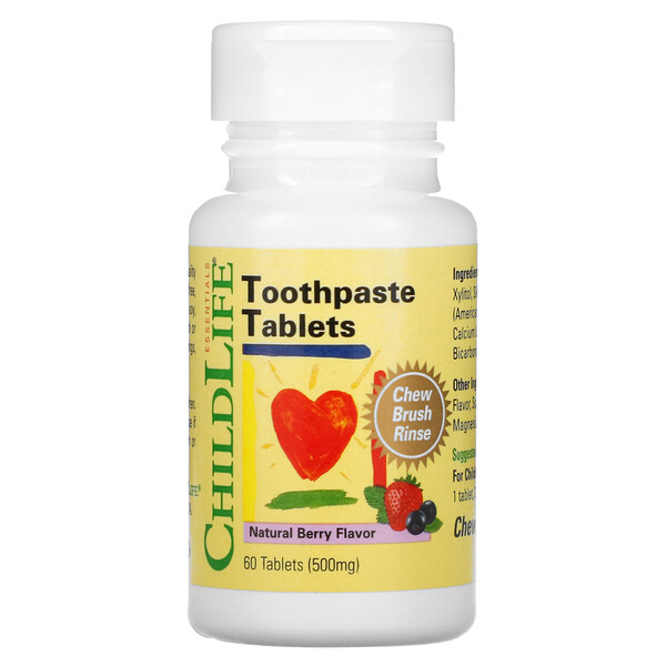 Зубная паста в таблетках, натуральный ягодный вкус, 500 мг, 60 таблеток ChildLife Essentials