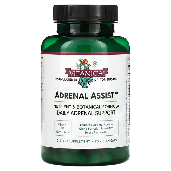 Adrenal Assist, Ежедневная поддержка надпочечников, 90 веганских капсул Vitanica
