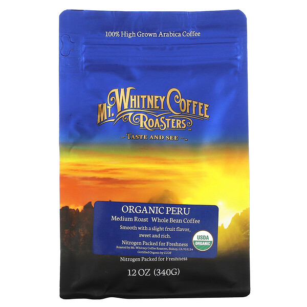 Organic Peru, Кофе из цельных зерен, средней обжарки, 12 унций (340 г) Mt. Whitney Coffee Roasters