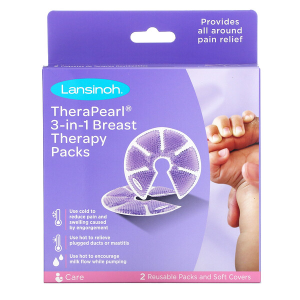 TheraPearl, Терапия груди 3-в-1, 2 многоразовые упаковки и мягкие чехлы Lansinoh