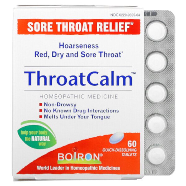 ThroatCalm, Средство от боли в горле, 60 быстрорастворимых таблеток Boiron