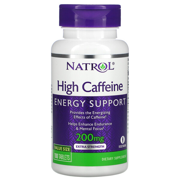 Высокий уровень кофеина, экстра сила, 200 мг, 100 таблеток Natrol