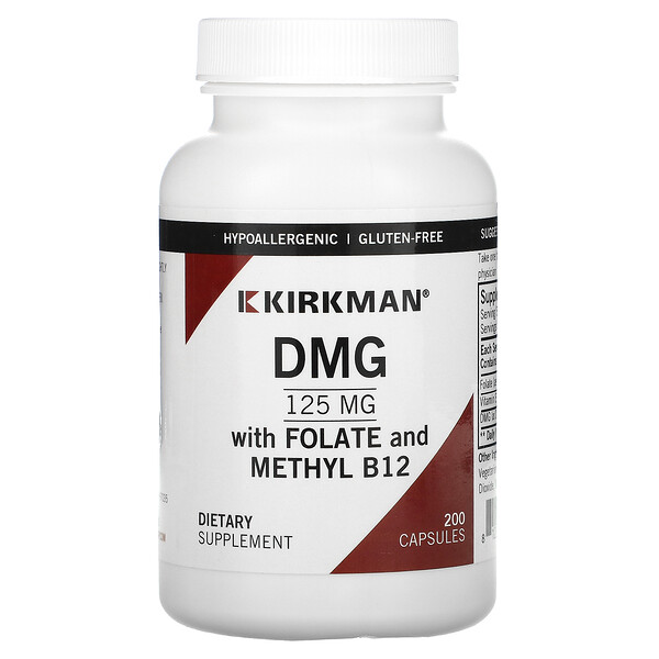 DMG with Folate and Methyl B12, 125 mg, 200 Capsules Kirkman Labs