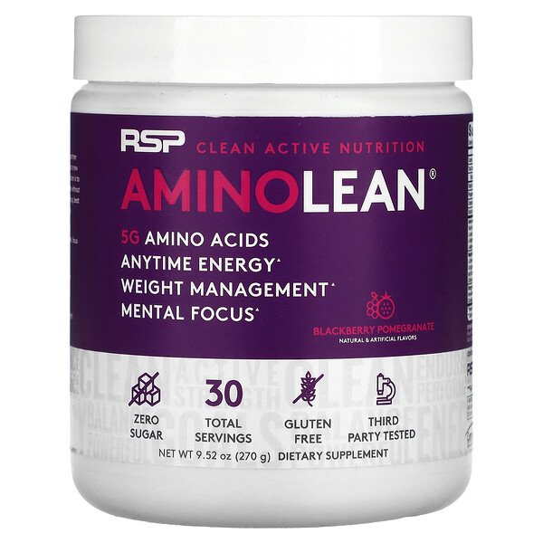 AminoLean, Незаменимые аминокислоты + энергия в любое время, ежевика и гранат, 9,52 унции (270 г) RSP Nutrition