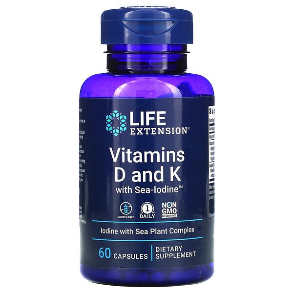 Витамины D и K с морским йодом, 60 капсул Life Extension