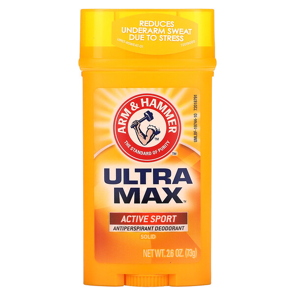 UltraMax, Твердый дезодорант-антиперспирант, для мужчин, активный спорт, 2,6 унции (73 г) Arm & Hammer