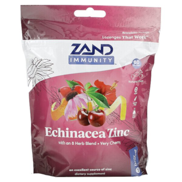 Echinacea Zinc, Very Cherry, 80 леденцов от горла Zand