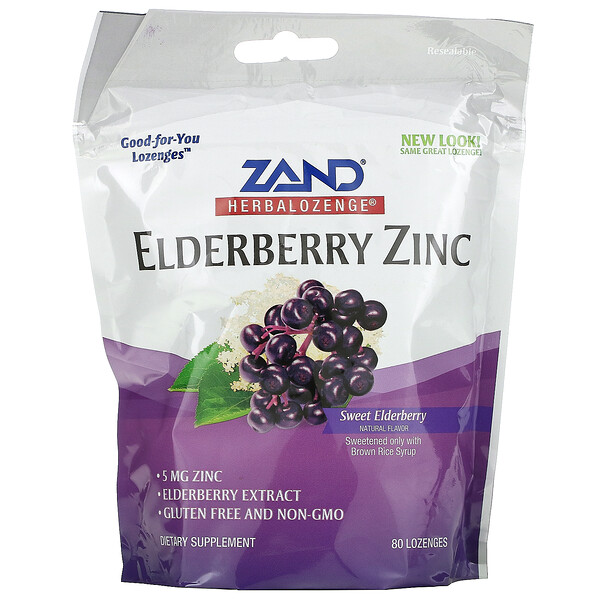 Herbalozenge, Elderberry Zinc, Sweet Elderberry, 80 Lozenges Zand