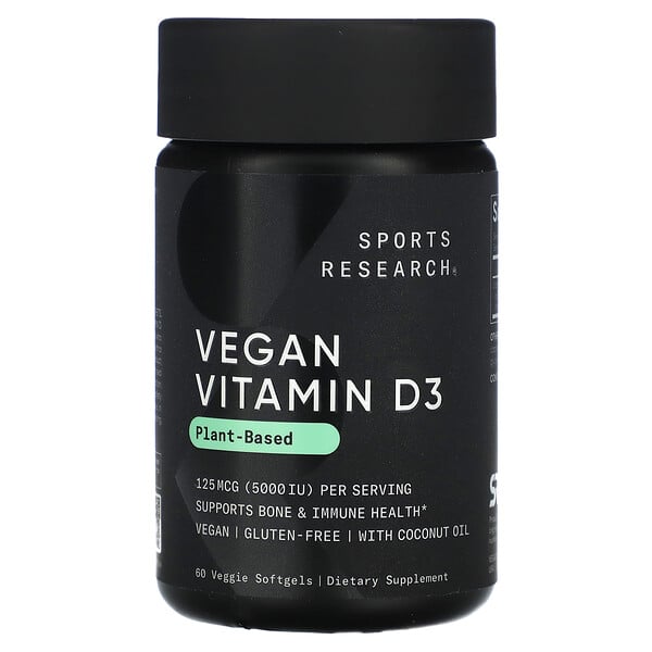 Vegan D3, 125 мкг (5000 МЕ), 60 растительных мягких желатиновых капсул Sports Research