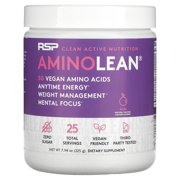 AminoLean, Основные веганские аминокислоты, асаи, 7,94 унции (225 г) RSP Nutrition