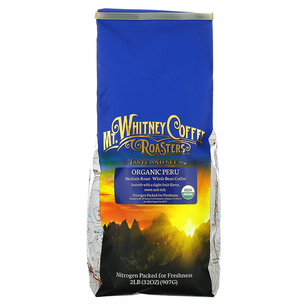 Organic Peru, Кофе из цельных зерен, средней обжарки, 32 унции (907 г) Mt. Whitney Coffee Roasters