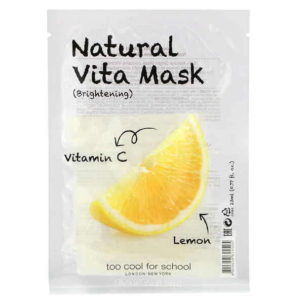 Natural Vita Beauty Mask (осветляющая) с витамином С и лимоном, 1 маска, 0,77 ж. унц. (23 мл) Too Cool For School