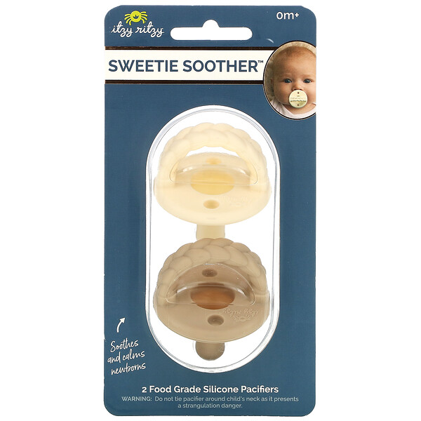 Sweetie Soother, Пустышки из пищевого силикона, от 0 месяцев, кремово-серая оплетка, 2 пустышки Itzy Ritzy
