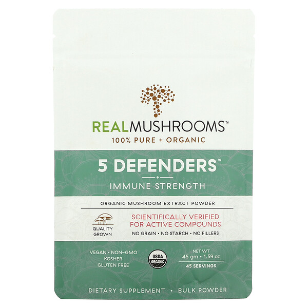 Organic, 5 защитников, сила иммунитета, 1,59 унции (45 г) Real Mushrooms