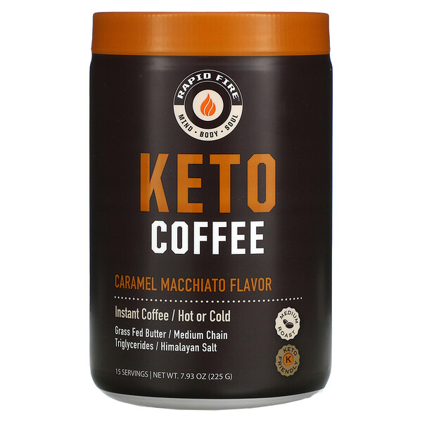 Keto Coffee, Caramel Macchiato, быстрорастворимый, средней обжарки, 7,93 унции (225 г) RAPIDFIRE