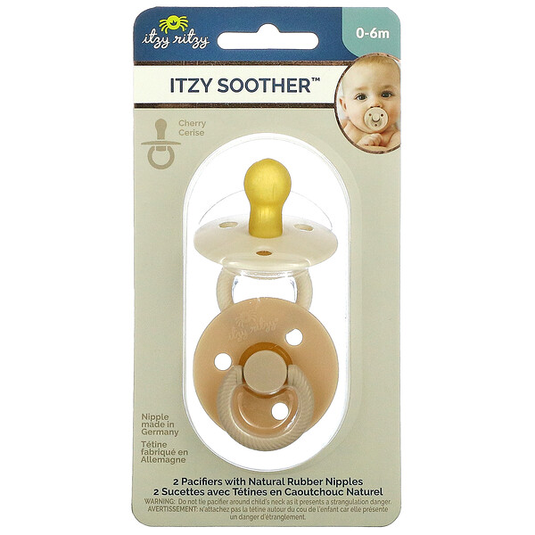Itzy Soother, Pacifiers with Natural Rubber Nipples, 0-6 Months, Coconut & Toast, 2 Pacifiers Itzy Ritzy