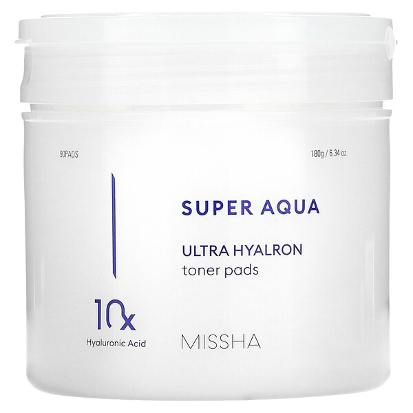 Super Aqua, Ultra Hydration Toner Pads, 90 Pads, 6.34 oz (18 g) Missha
