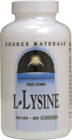 Source Naturals L-лизин в свободной форме — 500 мг — 200 капсул Source Naturals